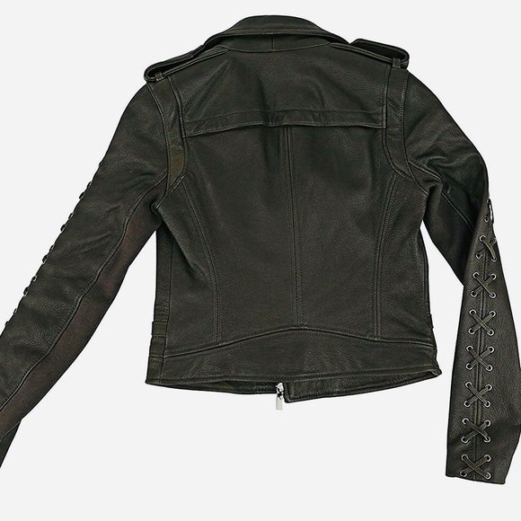 BCBG Max Azria Isa Olive Green Leather Jacket L - Picture 2 of 7